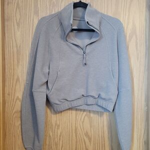Lululemon Scuba Cropped Quarter Zip Top - Heathered Warm Ash Grey, *waffle